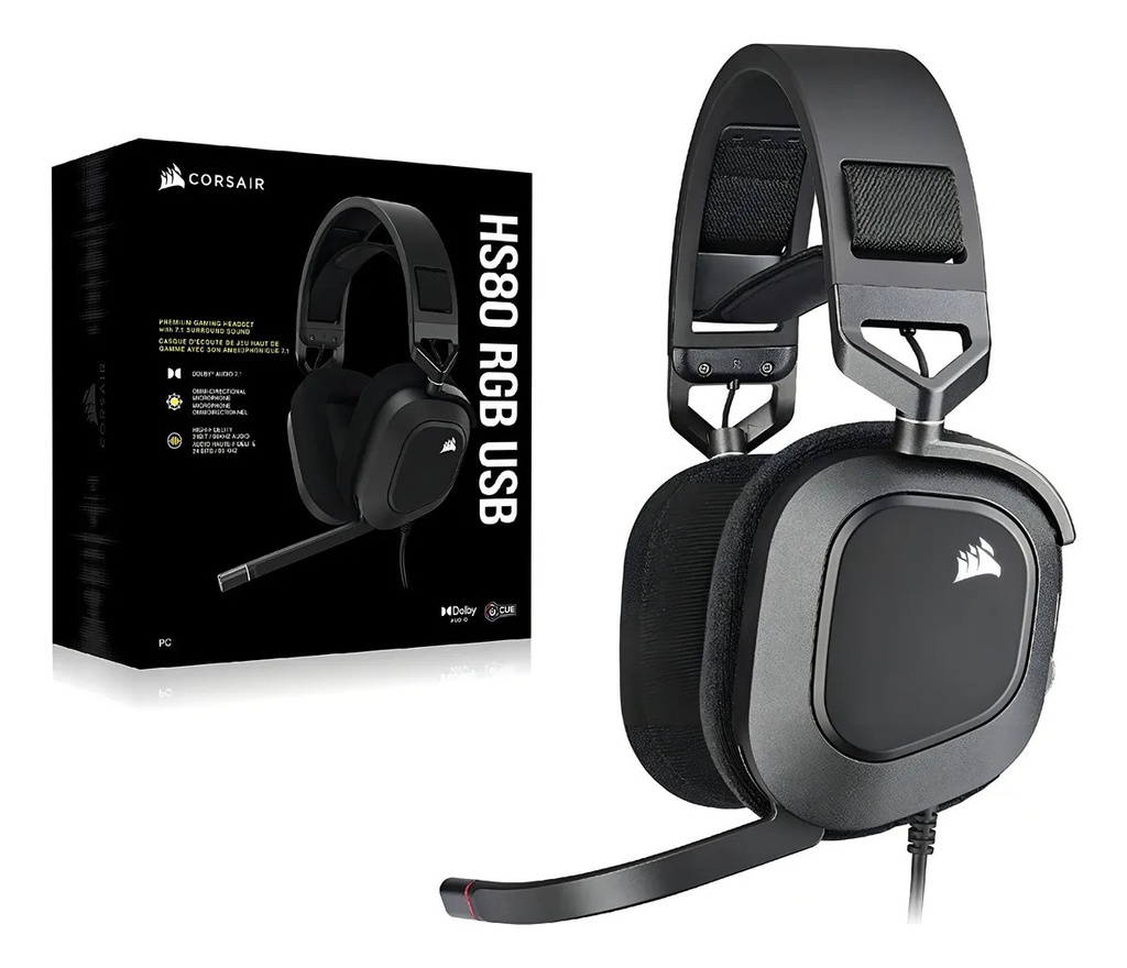 AURICULAR CORSAIR HS80 RBG USB CARBON